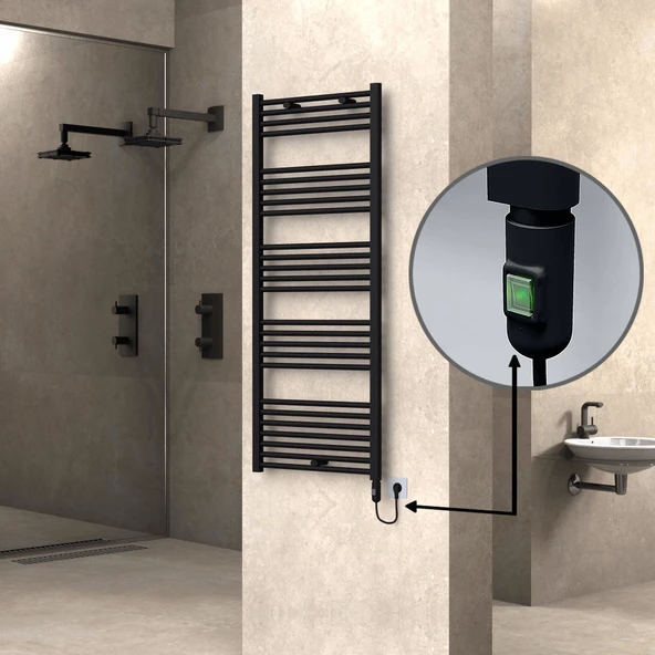 HAITI Elektrikli Havlupan 600x1500 Düz Siyah (OnOff Düğmeli) 900W ürün görseli 1