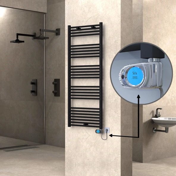 HAITI Elektrikli Havlupan 600x1500 Düz Siyah (Musa Termostat) 900W ürün görseli 1