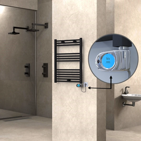 HAITI Elektrikli Havlupan 600x800 Düz Siyah (Musa Termostat) 300W ürün görseli 1