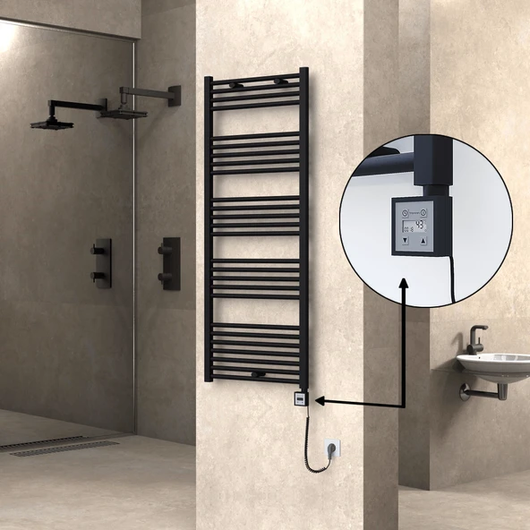 HAITI Elektrikli Havlupan 600x1500 Düz Siyah (KTX3 Termostat) 1000W Spiral Kablolu ürün görseli 1