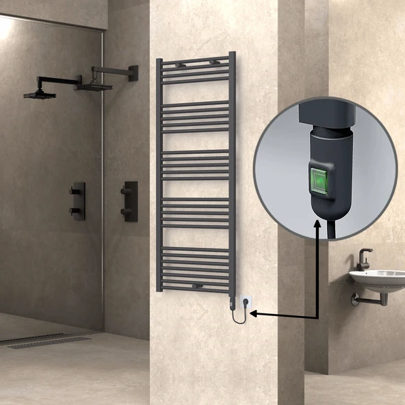 HAITI Elektrikli Havlupan 600x1500 Düz Antrasit (OnOff Düğmeli) 900W ürün görseli 1