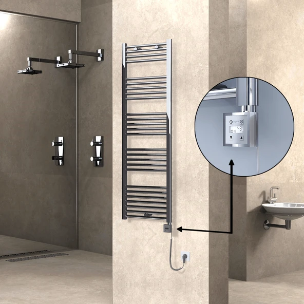 HAITI Elektrikli Havlupan 500x1500 Düz Krom (KTX3 Termostat) 600W Spiral Kablolu ürün görseli 1