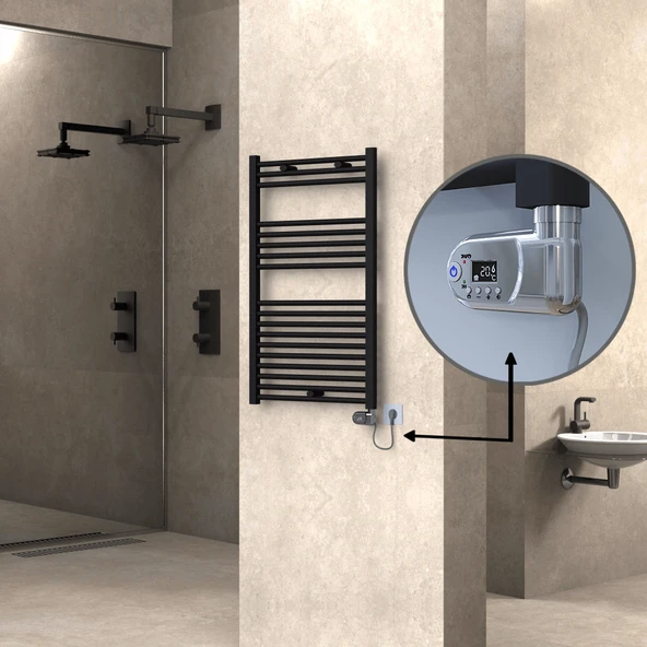 HAITI Elektrikli Havlupan 600x1000 Düz Siyah (Thesis Termostat) 600W ürün görseli 1