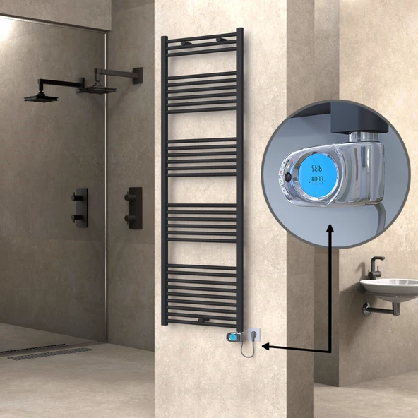 HAITI Elektrikli Havlupan 600x1800 Düz Antrasit (Musa Termostat) 900W ürün görseli 1