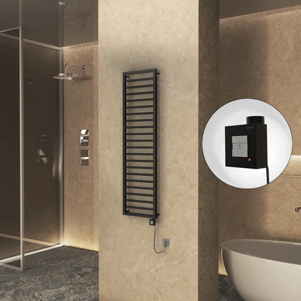 NAXOS Elektrikli Havlupan 500x1655 Siyah Mat (KTX1 Termostat) 600W Spiral Kablolu ürün görseli 1