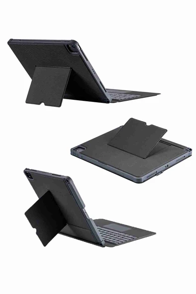 iPad Air 13 Uyumlu M2/M3 Ledli 360° Manyetik Standlı Touchpadli Katanya Klavyeli Tablet Kılıfı - 6