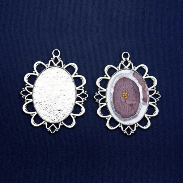 Epoksi Kolye Ucu Oval Desenli Nikel  (5 ADET) - 4