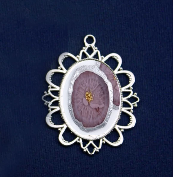 Epoksi Kolye Ucu Oval Desenli Nikel  (5 ADET) - 2