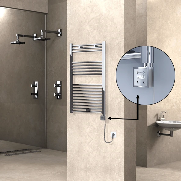 HAITI Elektrikli Havlupan 600x1000 Düz Krom (KTX3 Termostat) 300W Spiral Kablolu ürün görseli