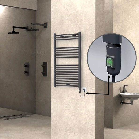 HAITI Elektrikli Havlupan 600x1000 Düz Antrasit (OnOff Düğmeli) 600W ürün görseli 1