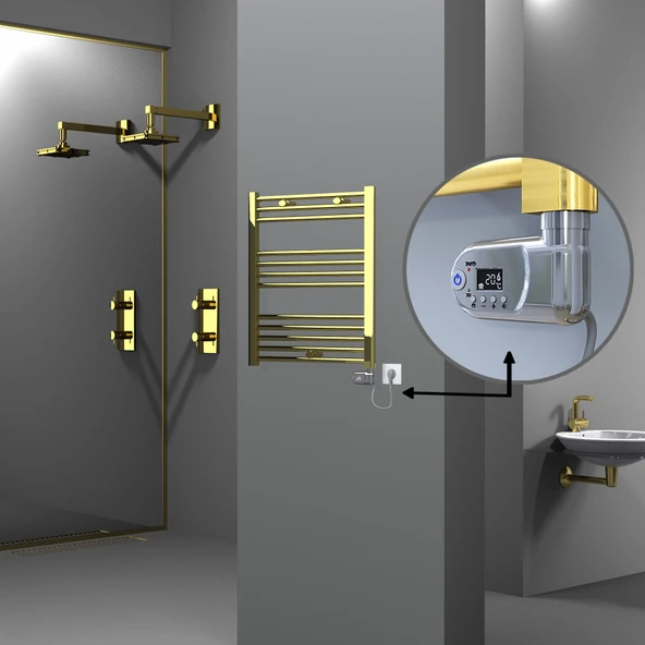 HAITI Elektrikli Havlupan 600x700 Düz Altın (Thesis Termostat) 200W ürün görseli 1