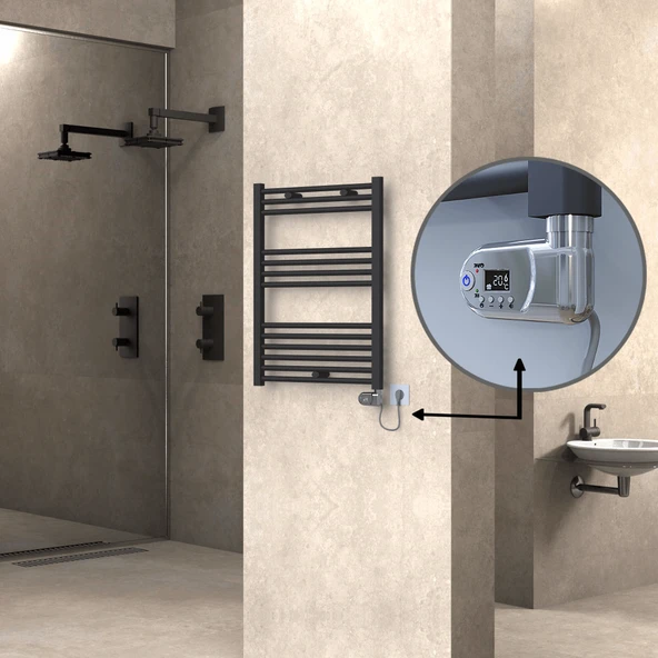 HAITI Elektrikli Havlupan 600x800 Düz Antrasit (Thesis Termostat) 300W ürün görseli 1