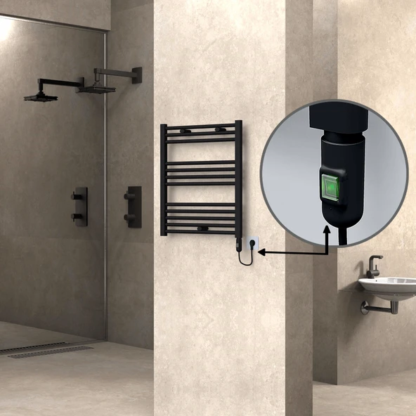 HAITI Elektrikli Havlupan 600x700 Düz Siyah (OnOff Düğmeli) 300W ürün görseli 1