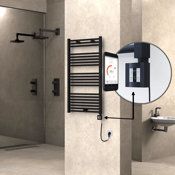 HAITI Elektrikli Havlupan 600x1100 Düz Siyah (KTX4 Termostat) 600W Spiral Kablolu ürün görseli 1