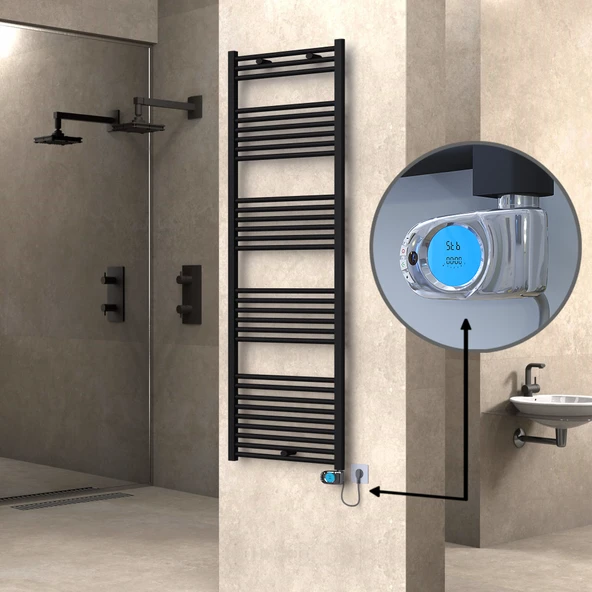 HAITI Elektrikli Havlupan 600x1800 Düz Siyah (Musa Termostat) 900W ürün görseli 1