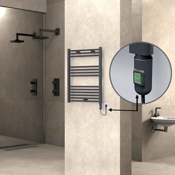 HAITI Elektrikli Havlupan 600x800 Düz Antrasit (OnOff Düğmeli) 300W ürün görseli 1