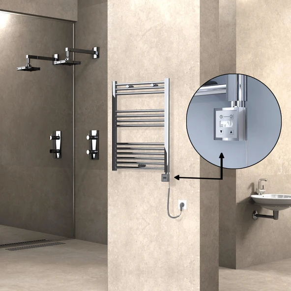 HAITI Elektrikli Havlupan 600x800 Düz Krom (KTX3 Termostat) 300W Spiral Kablolu ürün görseli 1