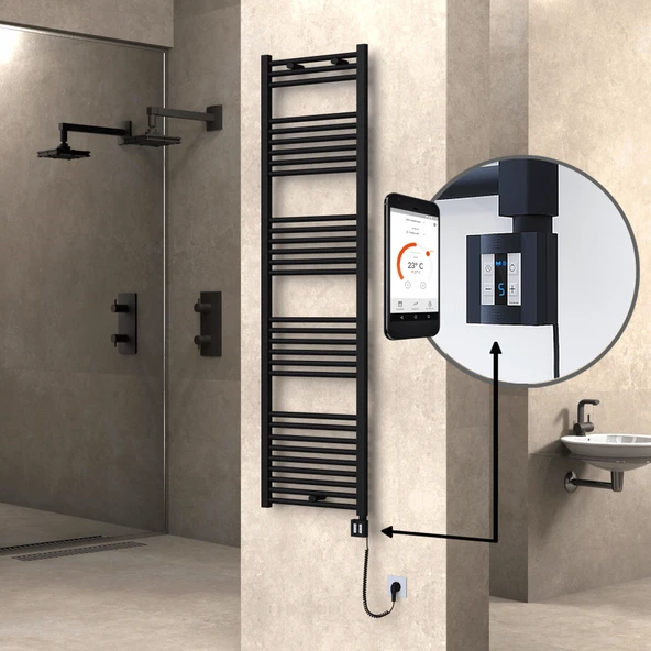 HAITI Elektrikli Havlupan 500x1800 Düz Siyah (KTX4 Termostat) 1000W Spiral Kablolu ürün görseli 1