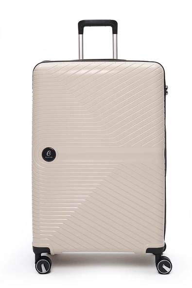 Elatae Exclusive Pro Polipropilen Kırılmaz 2'li Valiz Seti Büyük Boy ve Makyaj 2'li Set Bej - Antrasit 5239 - Resim 2