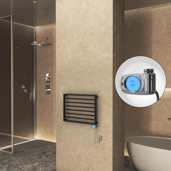 NAXOS Elektrikli Havlupan 800x578 Siyah Mat (Musa Termostat) 300W ürün görseli 1