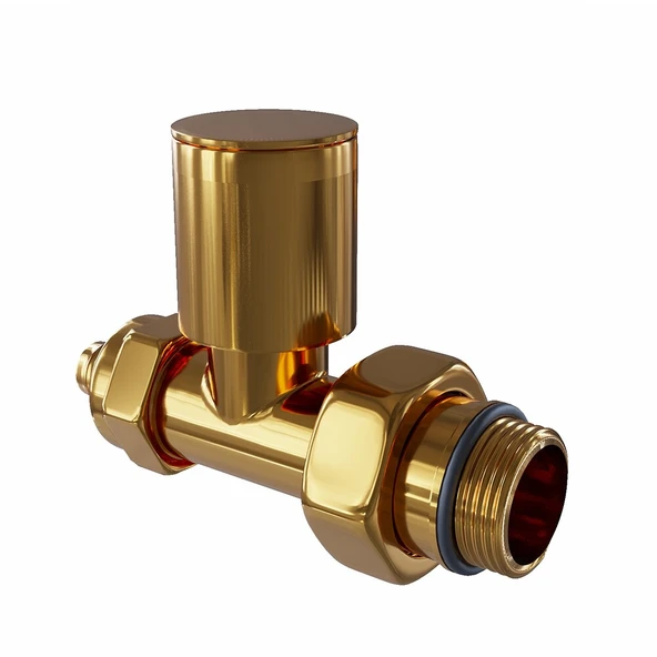 Radyatör Vanası 12 Altın Renkli Düz Pex (Metal Volanlı 16*2mm Boru Bağl. Rakorlu)