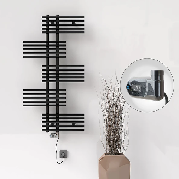 FIJI Elektrikli Havlupan 650x1250 Siyah Mat (Thesis Termostat) 600W ürün görseli 1