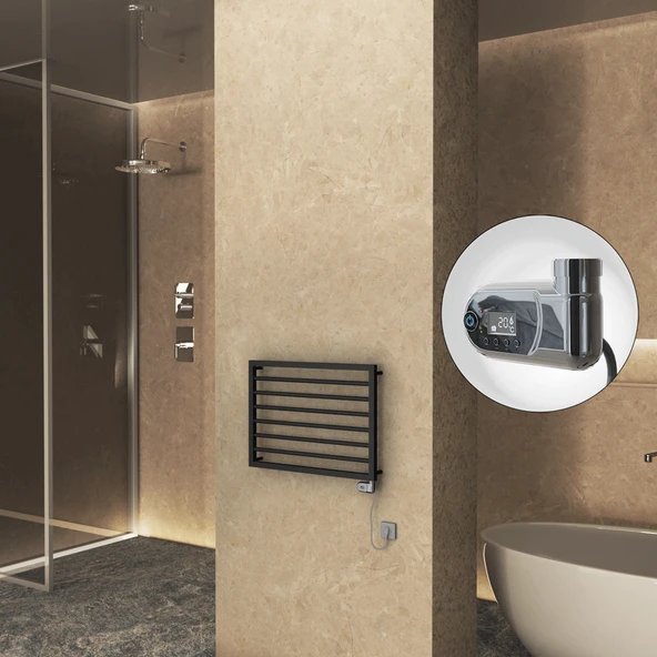 NAXOS Elektrikli Havlupan 800x578 Siyah Mat (Thesis Termostat) 300W ürün görseli 1