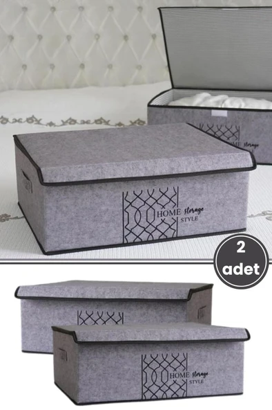 Keçe Kapaklı Baza Hurcu, Yatak Kanepe Altı Yastık Kıyafet Düzenleyici (40x50x19 Cm) 2 Adet GRİ