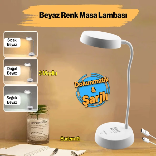 Şarjlı Akrobat 360° Masa Üstü Lamba 3 Kademe Dokunmatik Çalışma Okuma Işığı Gece Lambası Soft Işık - Resim 2
