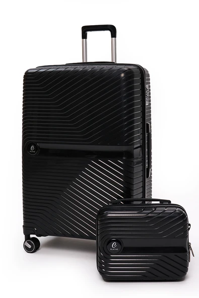 Elatae Exclusive Pro Polipropilen Kırılmaz 2'li Valiz Seti Büyük Boy ve Makyaj 2'li Set Siyah 5239 ürün görseli