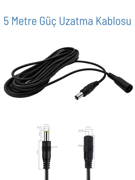 EC-5 AWG23 5 Metre Power Güç Uzatma Kablosu – 12V DC Wifi Kamera Modem Kayıt Cihazı Uyumlu - 4