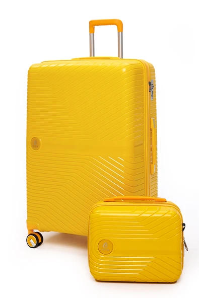 Elatae Exclusive Pro Polipropilen Kırılmaz 2'li Valiz Seti Büyük Boy ve Makyaj 2'li Set Sarı 5239 ürün görseli