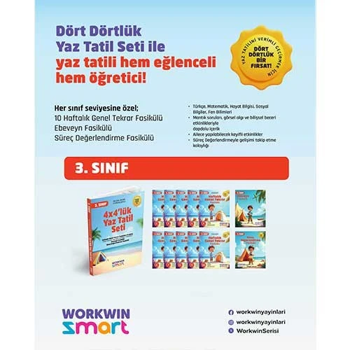 3. Sınıf 4x4'lük Tatil Tekrar Seti | 12 Fasikül+Bilişsel Etkinlikler-2025 - Resim 3