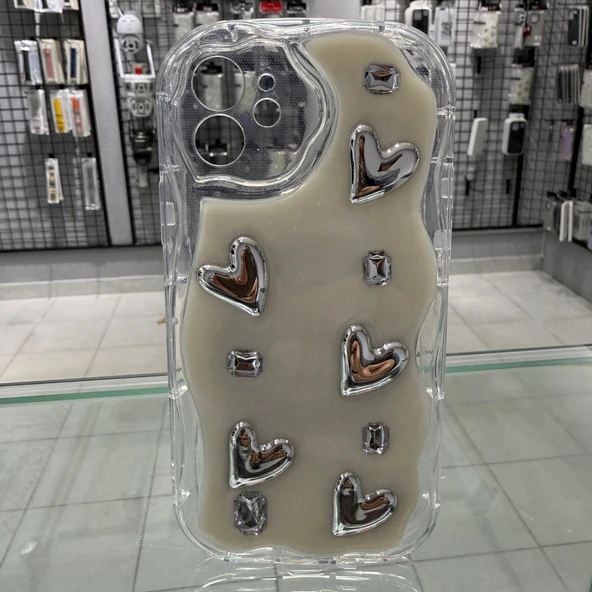 iPhone 12 Uyumlu 3D Kabartmalı Şeffaf Silikon Kılıf Kalp Desenli Kamera Korumalı Kapak - 2