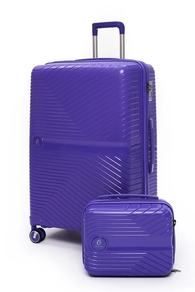 Elatae Exclusive Pro Polipropilen Kırılmaz 2'li Valiz Seti Büyük Boy ve Makyaj 2'li Set Mor 5239 ürün görseli