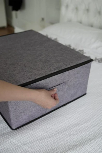 Keçe Kapaklı Baza Hurcu, Yatak Kanepe Altı Yastık Kıyafet Düzenleyici (40x50x19 Cm) 2 Adet GRİ - Resim 3