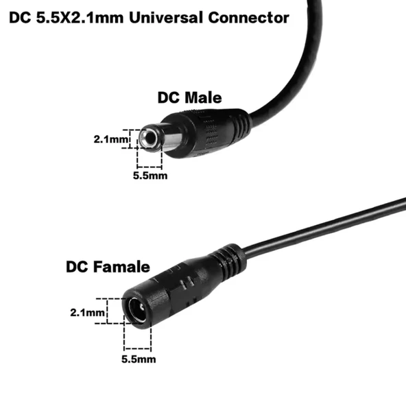 EC-5 AWG23 5 Metre Power Güç Uzatma Kablosu – 12V DC Wifi Kamera Modem Kayıt Cihazı Uyumlu - 3