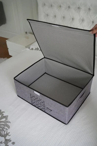 Keçe Kapaklı Baza Hurcu, Yatak Kanepe Altı Yastık Kıyafet Düzenleyici (40x50x19 Cm) 2 Adet GRİ - Resim 4