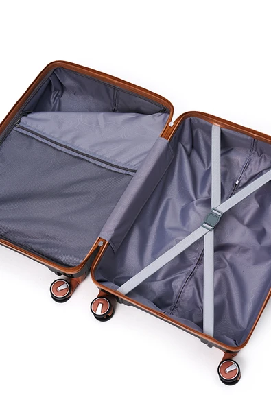 Elatae Exclusive Pro Polipropilen Kırılmaz 2'li Valiz Seti Büyük Boy ve Makyaj 2'li Set Siyah - Camel 5239 - Resim 5