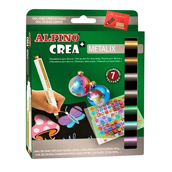 Alpino Crea Metalix Keçeli Metalik Kalem Seti 7'li Metalik Renkler | AR 134