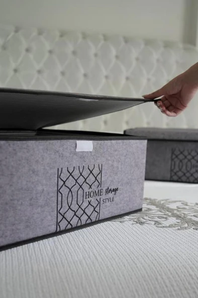 Keçe Kapaklı Baza Hurcu, Yatak Kanepe Altı Yastık Kıyafet Düzenleyici (40x50x19 Cm) 2 Adet GRİ - Resim 2