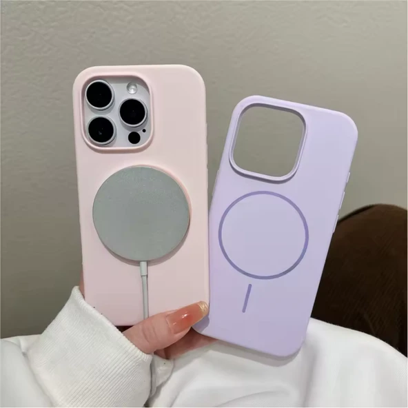 iPhone 15 Pro MagSafe Yumuşak Silikon Kılıf – Lansman İçi Kadife Dokulu, Kablosuz Şarj Destekli Rose - 3