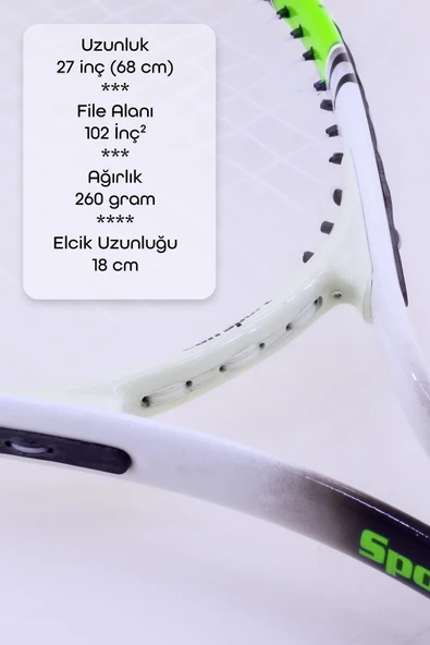 Deluxe 27 İnç Tenis Raketi Çantalı Yetişkin Tennis Racket L2 Grip 68 cm Neon Sarı 527 - 3