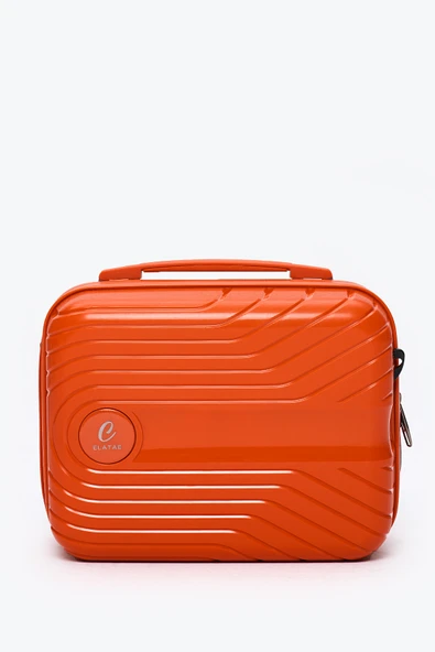 Elatae Exclusive Pro Polipropilen Kırılmaz 2'li Valiz Seti Büyük Boy ve Makyaj 2'li Set Turuncu 5239 - Resim 4