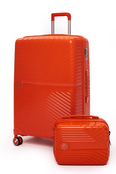 Elatae Exclusive Pro Polipropilen Kırılmaz 2'li Valiz Seti Büyük Boy ve Makyaj 2'li Set Turuncu 5239 ürün görseli