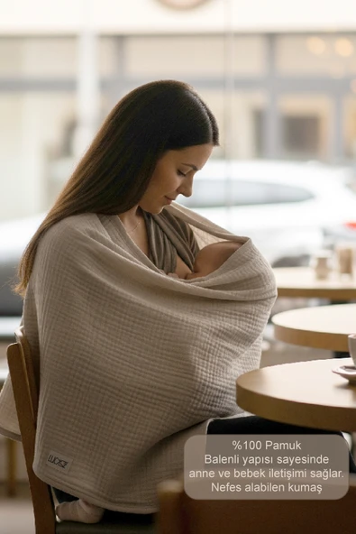 Balenli 2 Katlı Müslin Emzirme Önlüğü - EnÖnBej  Bej