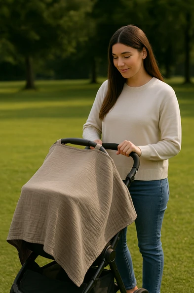 Balenli 2 Katlı Müslin Emzirme Önlüğü - EnÖnBej Bej - 2