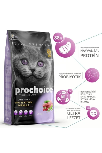 ProChoice 38 Kitten Kuzu Etli Yavru Kedi Maması 2 Kg