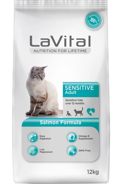 Lavital Somonlu Sindirim Ve Deri Hassasiyetli Yetişkin Kedi Maması 12 Kg