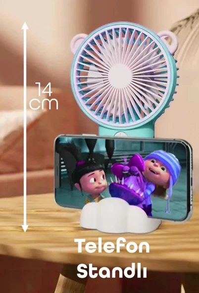 Şarjlı Telefon Standlı Mini El Fanı Sessiz Taşınabilir Masa Vantilatörü Turkuaz - 5